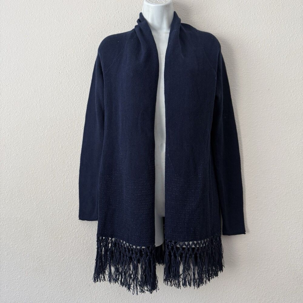 Lilly Pulitzer Navy Blue Tatum Fringe Duster Cardigan Sweater XS Boho Coastal